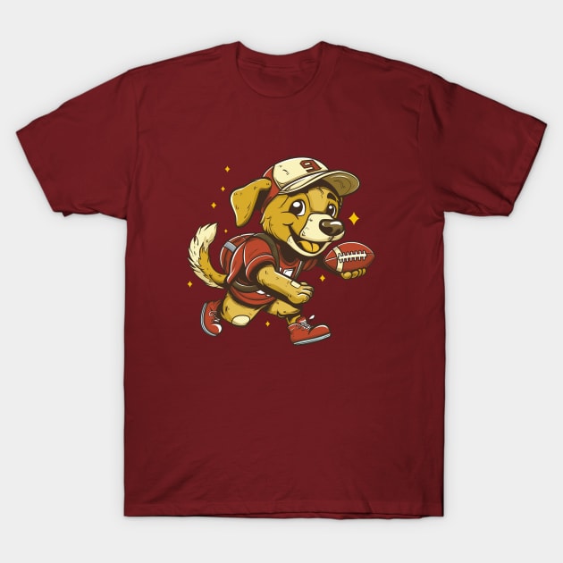 Dog Playing American Football T-Shirt by Wintrly